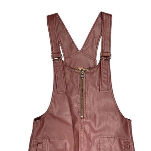 Free People Vegan Leather Dress Womens Size XS Burgundy Front Zip Western Mini - Picture 3 of 15